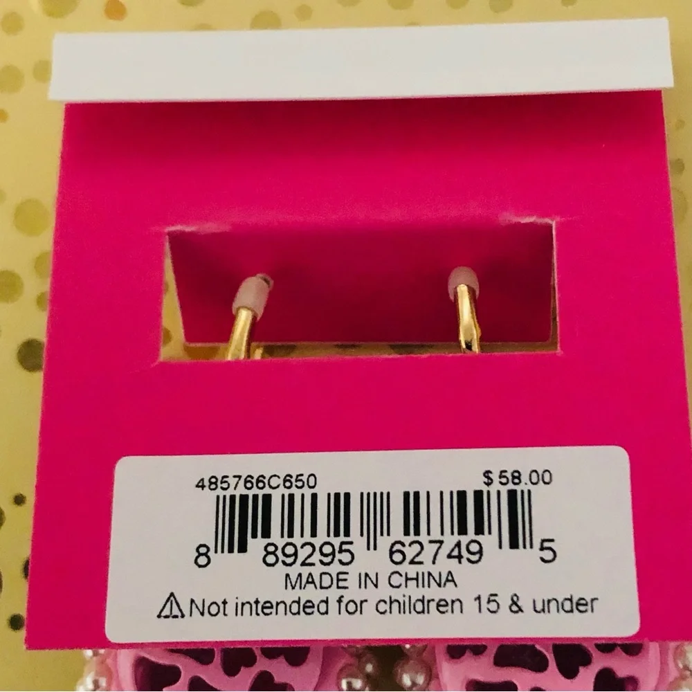 Authentic Betsey Johnson Earrings, Pink Enamel Bunny Pearl Beaded Rhinestone NWT